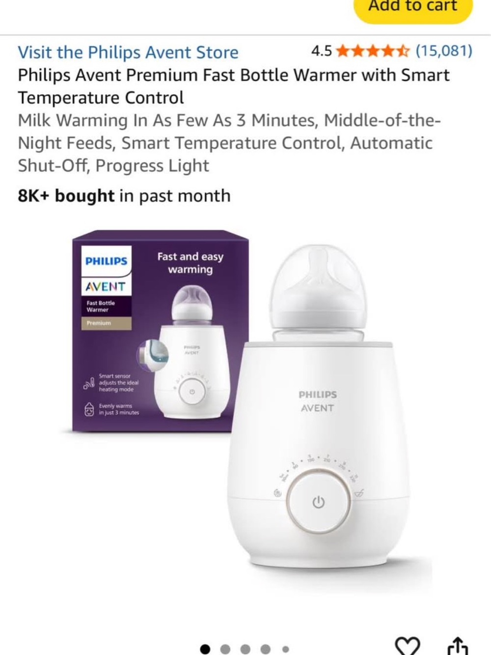 Philips Avent White Kids Bottle Warmer – Fast, Smart Heating